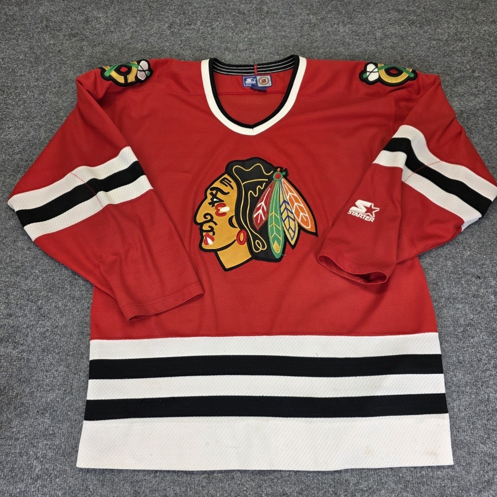 Vintage Starter Chicago Blackhawks Jersey Mens LG Red Western Conference EX COND
